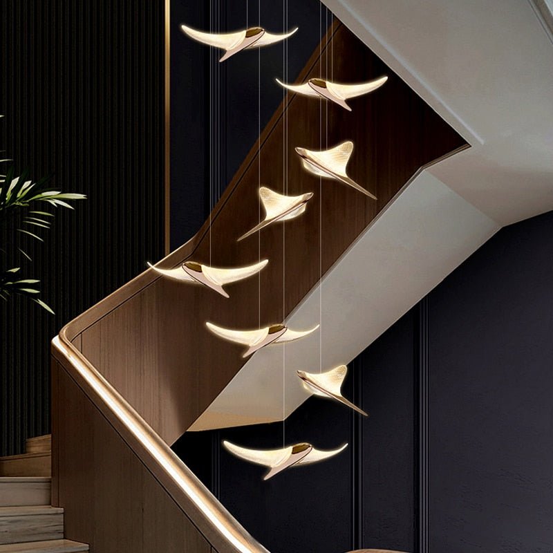 Seagull Bird Light Staircase Chandelier – Elegant LED Pendant with Artistic Design-MinimalisticDecor.com