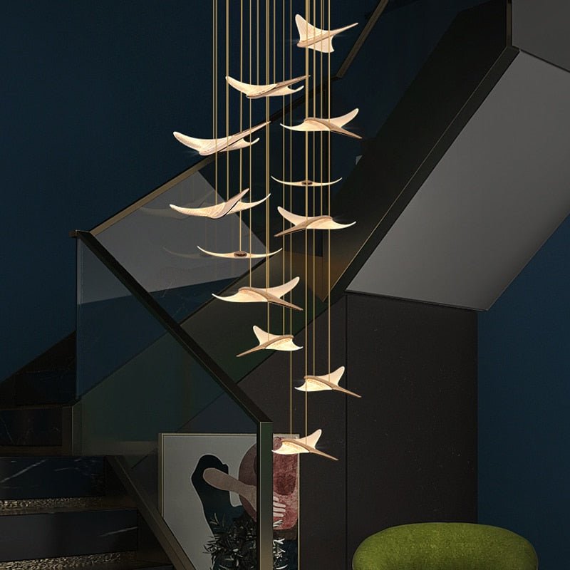 Seagull Bird Light Staircase Chandelier – Elegant LED Pendant with Artistic Design-MinimalisticDecor.com