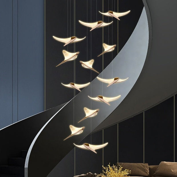 Seagull Bird Light Staircase Chandelier – Elegant LED Pendant with Artistic Design-MinimalisticDecor.com
