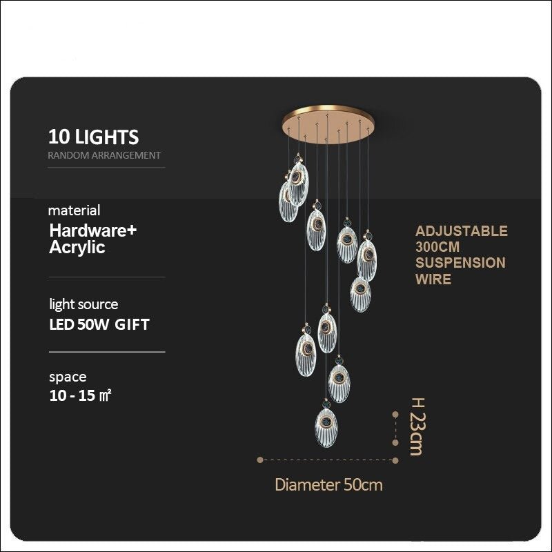 Shell Crystal Staircase Chandelier – Luxurious Pendant Light for Elegant Interiors-MinimalisticDecor.com