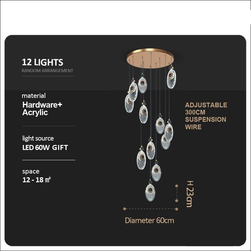 Shell Crystal Staircase Chandelier – Luxurious Pendant Light for Elegant Interiors-MinimalisticDecor.com