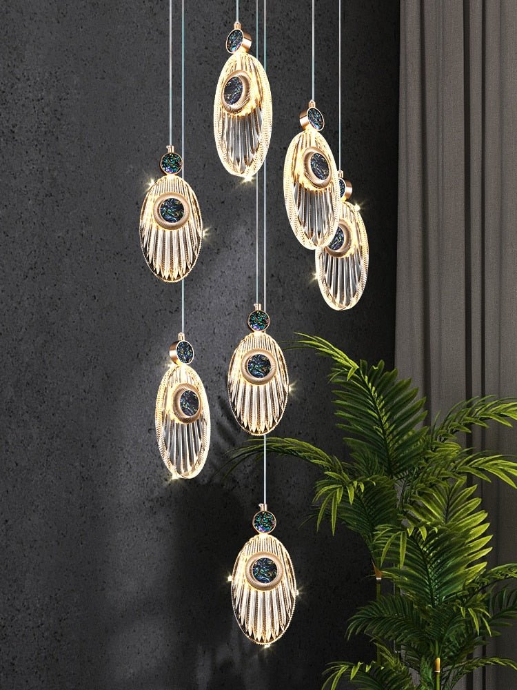 Shell Crystal Staircase Chandelier – Luxurious Pendant Light for Elegant Interiors-MinimalisticDecor.com
