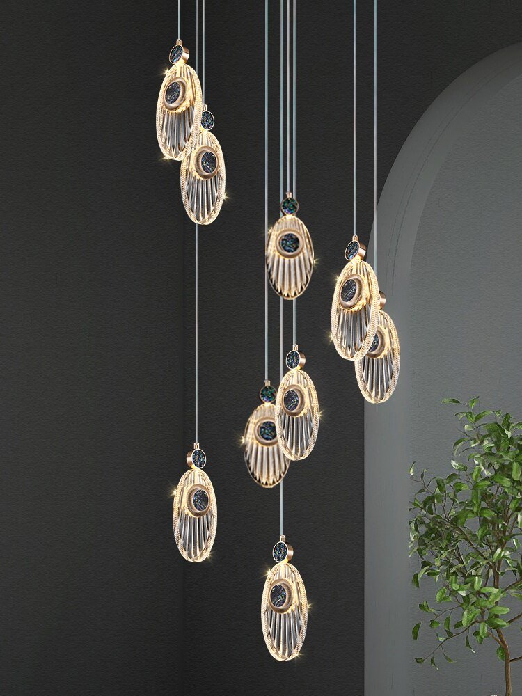 Shell Crystal Staircase Chandelier – Luxurious Pendant Light for Elegant Interiors-MinimalisticDecor.com