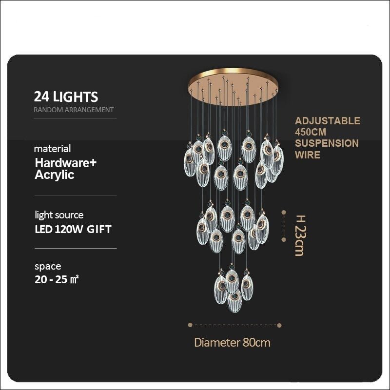 Shell Crystal Staircase Chandelier – Luxurious Pendant Light for Elegant Interiors-MinimalisticDecor.com