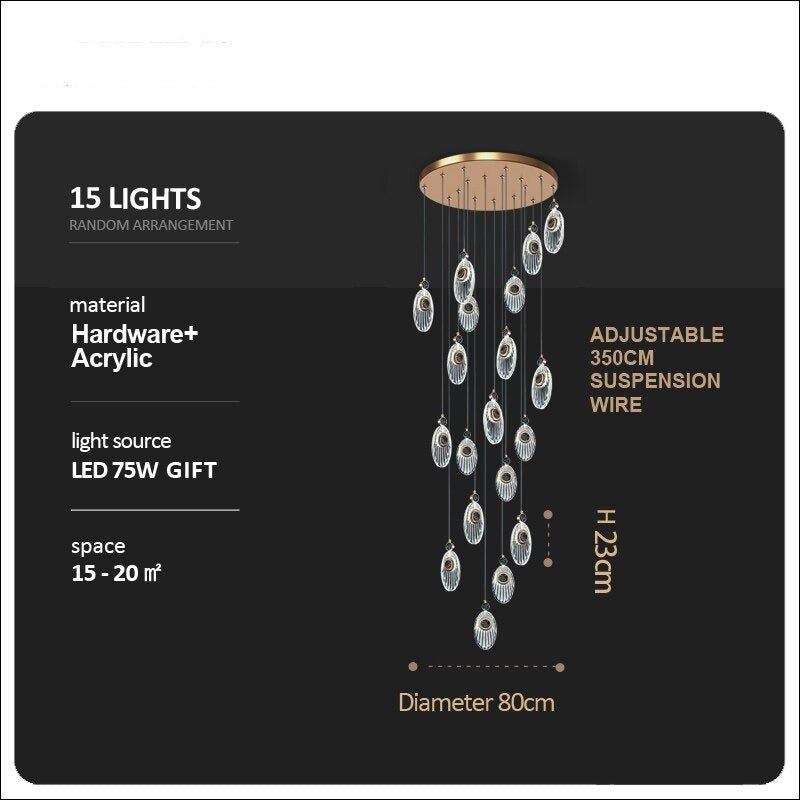 Shell Crystal Staircase Chandelier – Luxurious Pendant Light for Elegant Interiors-MinimalisticDecor.com