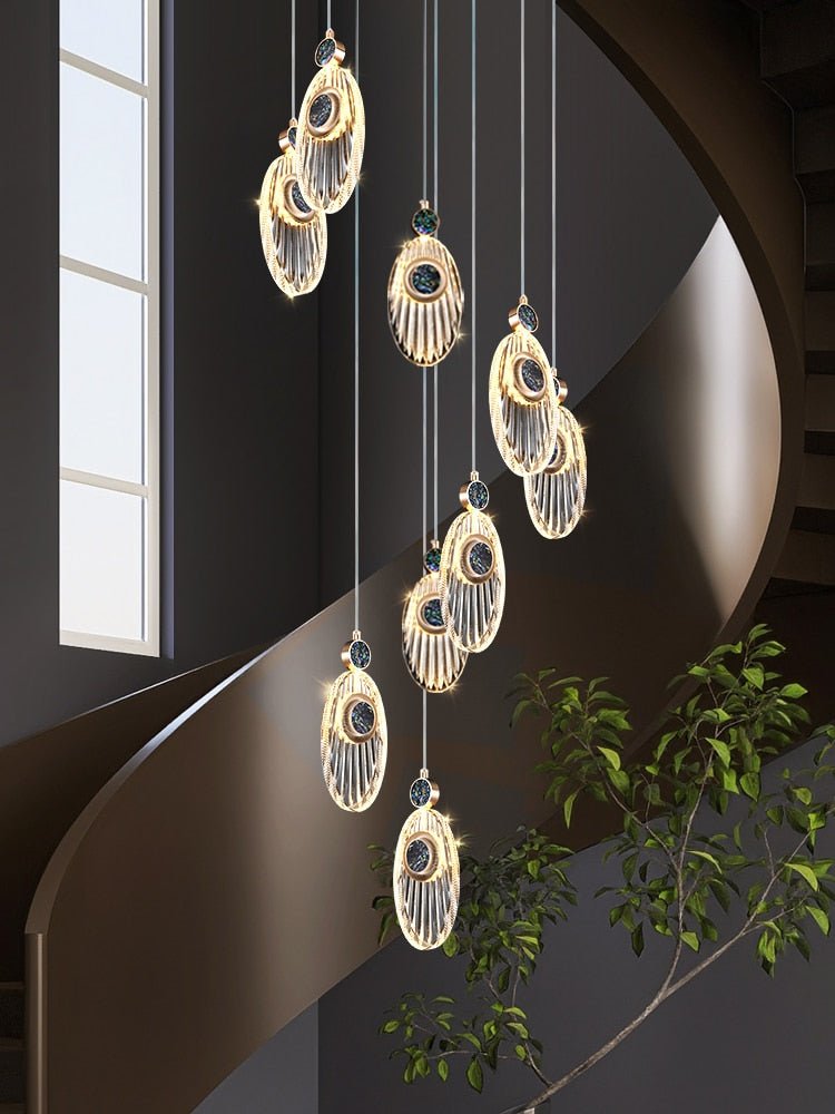 Shell Crystal Staircase Chandelier – Luxurious Pendant Light for Elegant Interiors-MinimalisticDecor.com