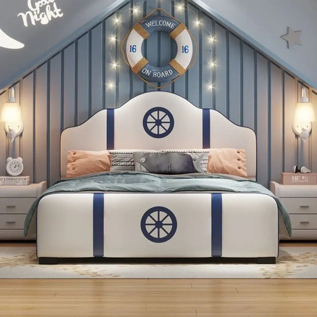 Ship Sailor Anchor Kids Bed – Nautical Design, PU Leather Finish-MinimalisticDecor.com