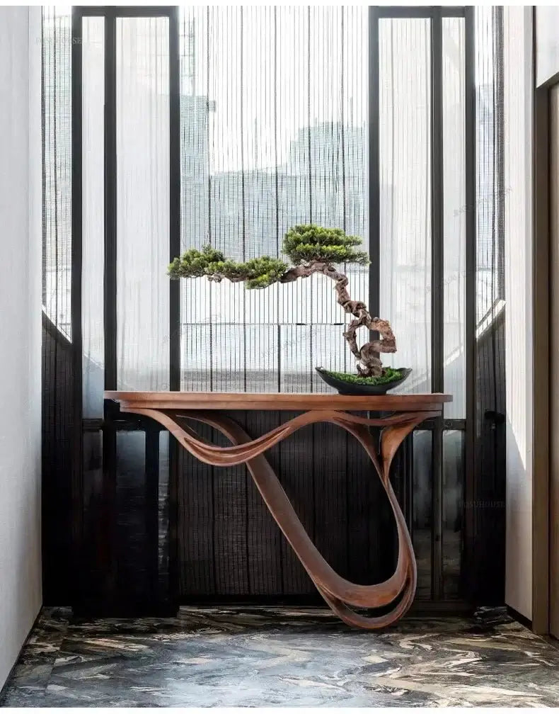 Simple Real Antique Oak Solid Wood Console Table-MinimalisticDecor.com