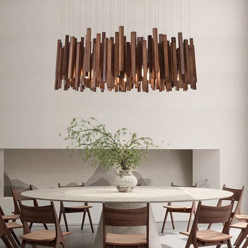 Solid Oak Wood Bars Hanging Chandelier-MinimalisticDecor.com
