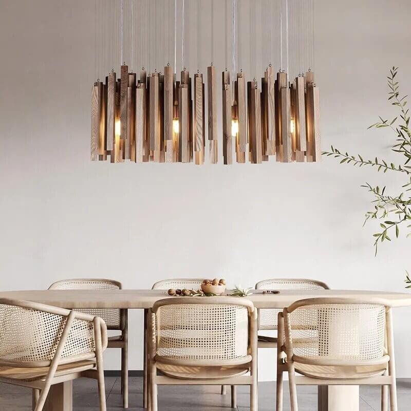 Solid Oak Wood Bars Hanging Chandelier-MinimalisticDecor.com