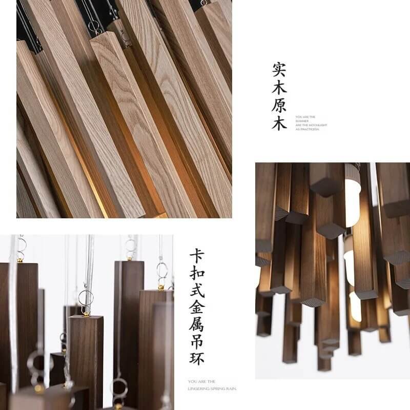 Solid Oak Wood Bars Hanging Chandelier-MinimalisticDecor.com