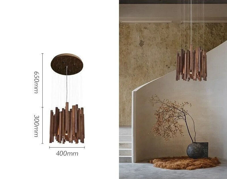 Solid Oak Wood Bars Hanging Chandelier-MinimalisticDecor.com