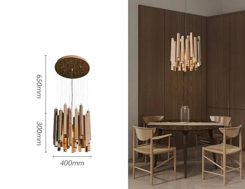 Solid Oak Wood Bars Hanging Chandelier-MinimalisticDecor.com
