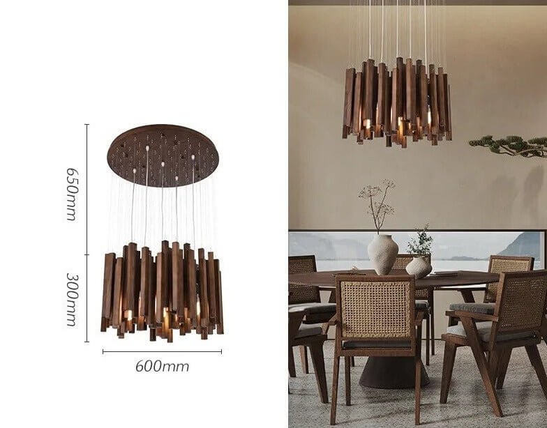 Solid Oak Wood Bars Hanging Chandelier-MinimalisticDecor.com