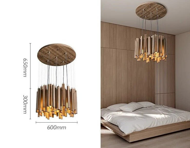Solid Oak Wood Bars Hanging Chandelier-MinimalisticDecor.com