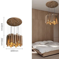Solid Oak Wood Bars Hanging Chandelier-MinimalisticDecor.com