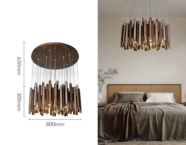 Solid Oak Wood Bars Hanging Chandelier-MinimalisticDecor.com