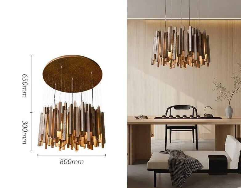Solid Oak Wood Bars Hanging Chandelier-MinimalisticDecor.com