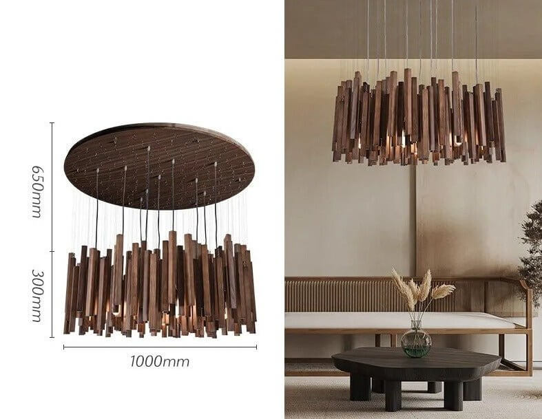 Solid Oak Wood Bars Hanging Chandelier-MinimalisticDecor.com