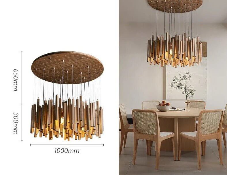 Solid Oak Wood Bars Hanging Chandelier-MinimalisticDecor.com
