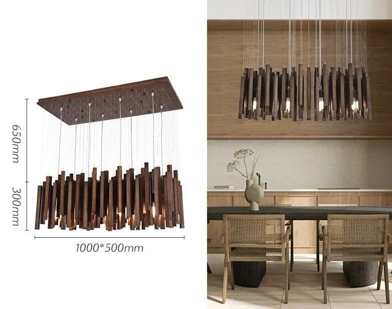 Solid Oak Wood Bars Hanging Chandelier-MinimalisticDecor.com