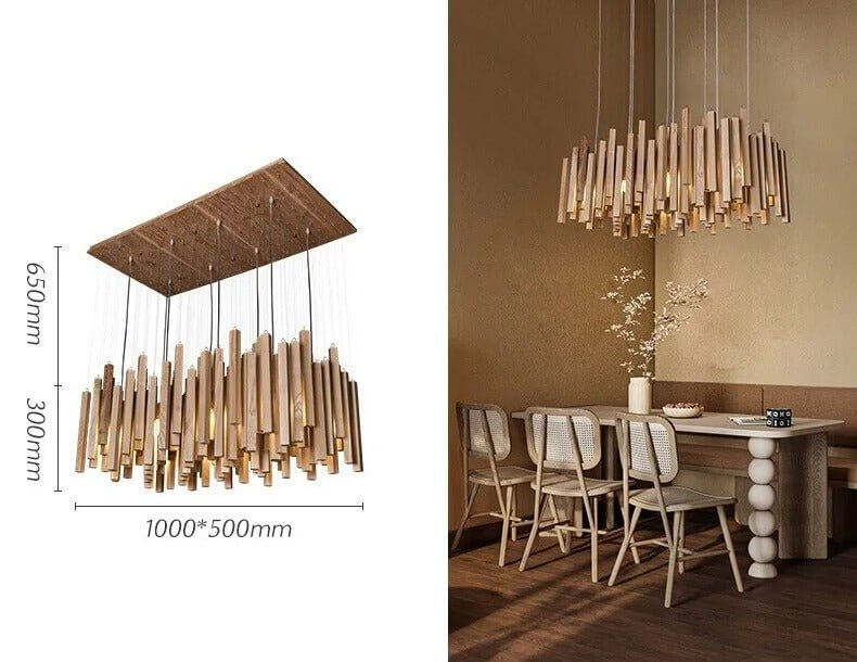 Solid Oak Wood Bars Hanging Chandelier-MinimalisticDecor.com