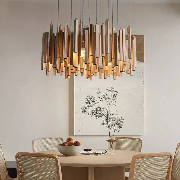 Solid Oak Wood Bars Hanging Chandelier-MinimalisticDecor.com