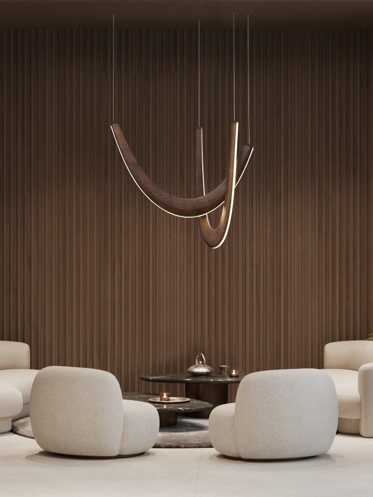 Solid Oak Wood Loops Chandelier - Handcrafted Beauty-MinimalisticDecor.com