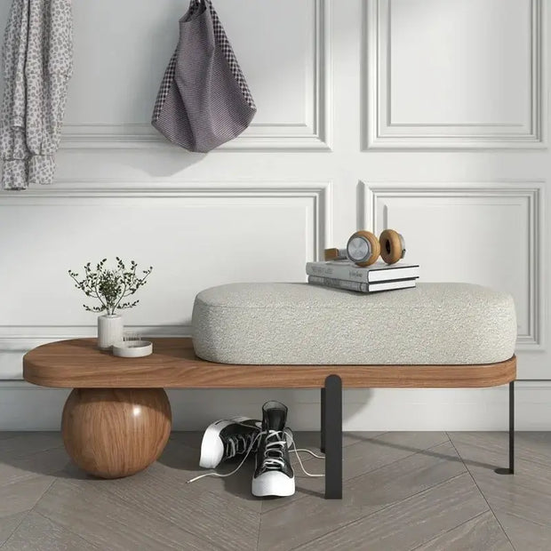 Solid Oak Wood Shoe Bench with Cushion – Entryway Ottoman Stool-MinimalisticDecor.com