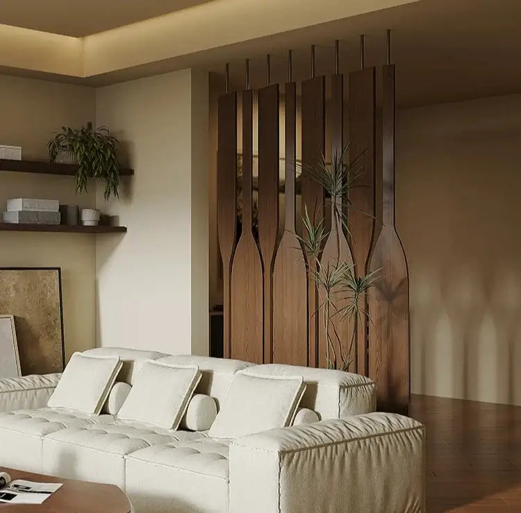Solid Wood 360° Rotating Room Divider Panel – Bamboo &amp; Rattan Finish-MinimalisticDecor.com