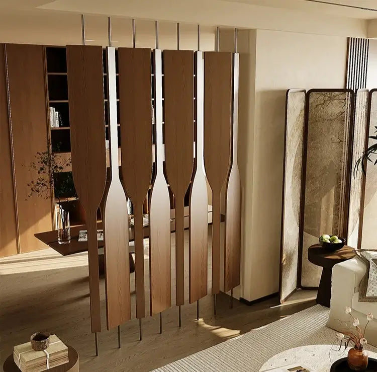 Solid Wood 360° Rotating Room Divider Panel – Bamboo &amp; Rattan Finish-MinimalisticDecor.com