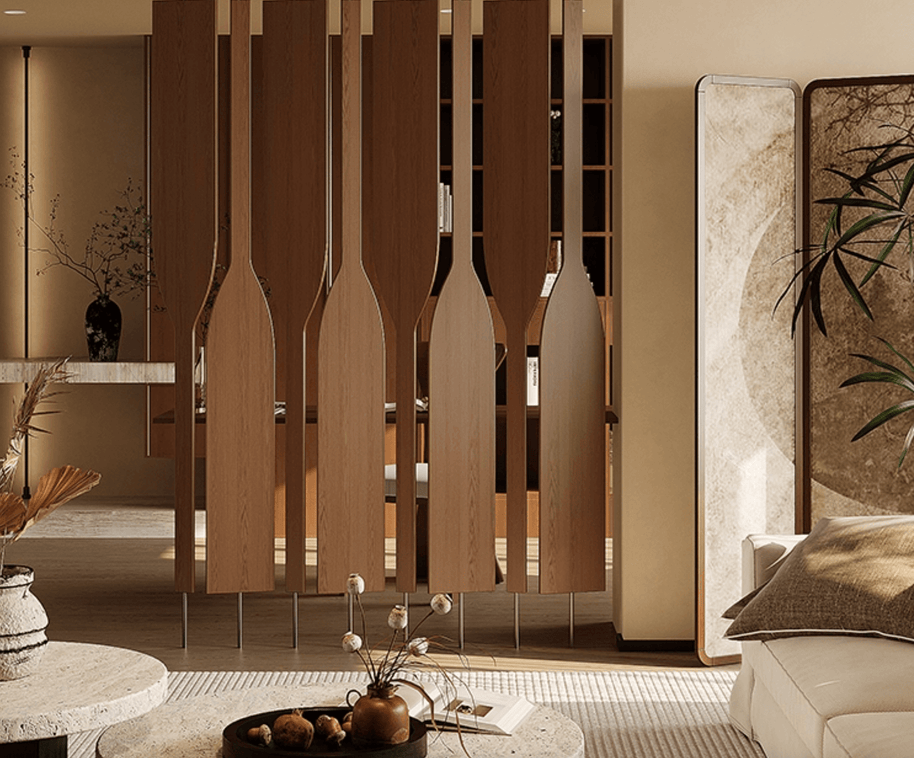 Solid Wood 360° Rotating Room Divider Panel – Bamboo &amp; Rattan Finish-MinimalisticDecor.com