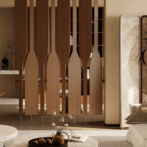 Solid Wood 360° Rotating Room Divider Panel – Bamboo &amp; Rattan Finish-MinimalisticDecor.com