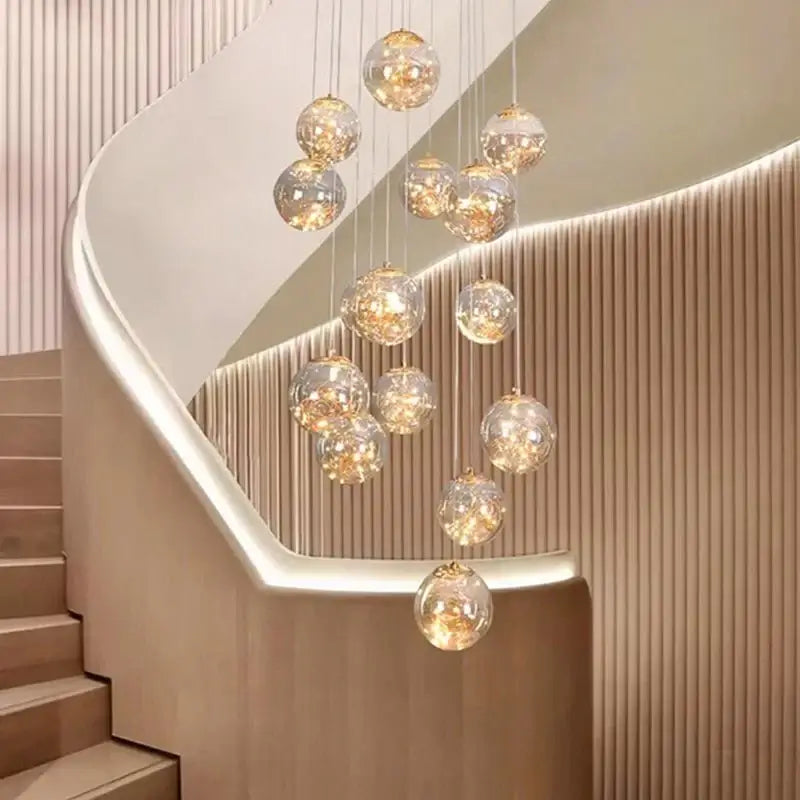 Sparkling Globes Staircase Chandelier – Modern Pendant Light Fixture-MinimalisticDecor.com