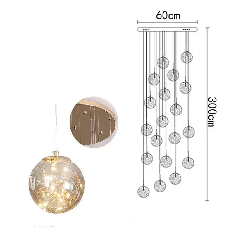 Sparkling Globes Staircase Chandelier – Modern Pendant Light Fixture-MinimalisticDecor.com