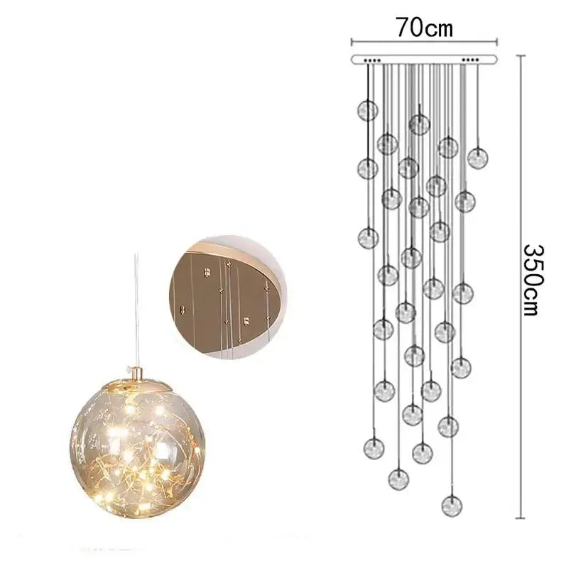 Sparkling Globes Staircase Chandelier – Modern Pendant Light Fixture-MinimalisticDecor.com