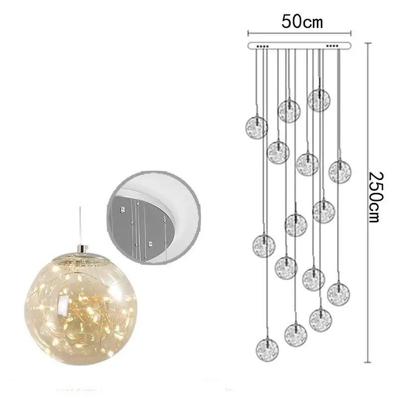 Sparkling Globes Staircase Chandelier – Modern Pendant Light Fixture-MinimalisticDecor.com