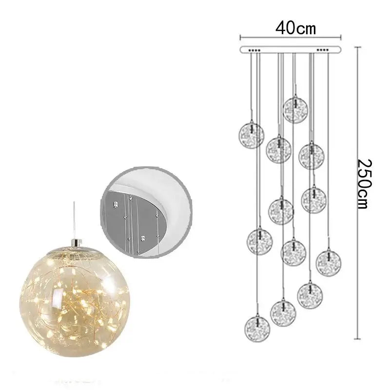 Sparkling Globes Staircase Chandelier – Modern Pendant Light Fixture-MinimalisticDecor.com