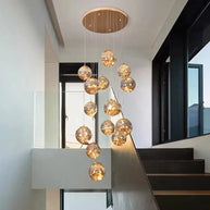 Sparkling Globes Staircase Chandelier – Modern Pendant Light Fixture-MinimalisticDecor.com