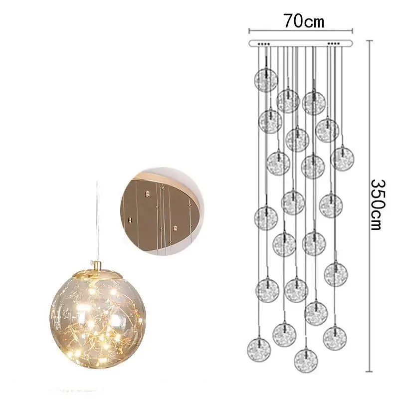 Sparkling Globes Staircase Chandelier – Modern Pendant Light Fixture-MinimalisticDecor.com