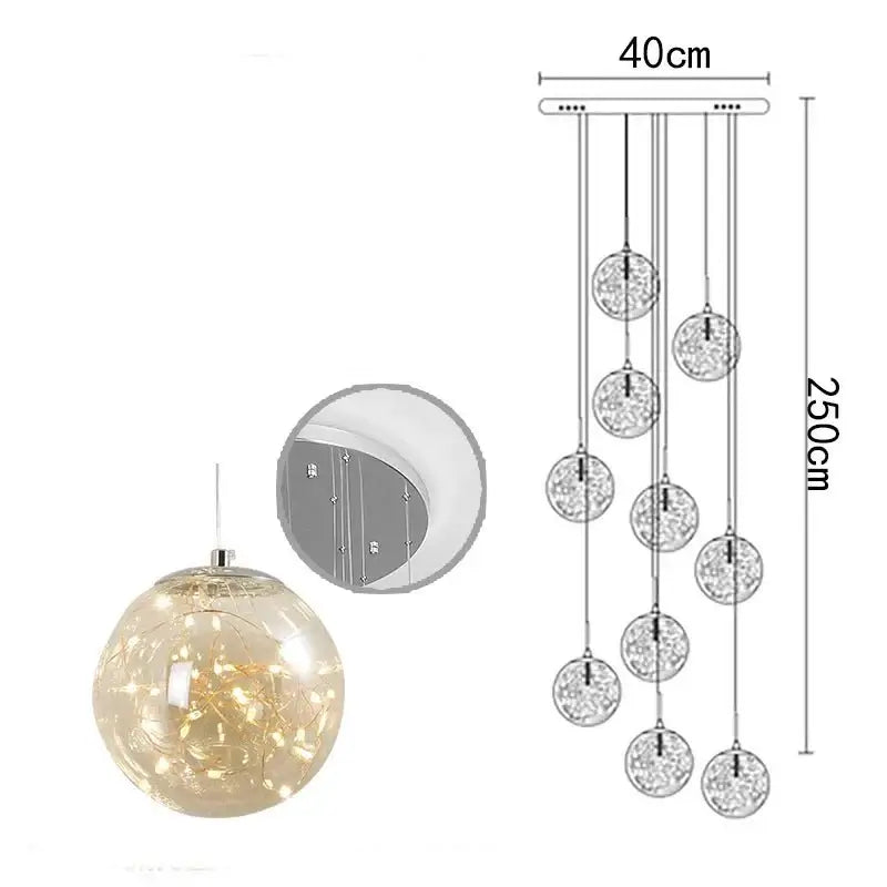 Sparkling Globes Staircase Chandelier – Modern Pendant Light Fixture-MinimalisticDecor.com