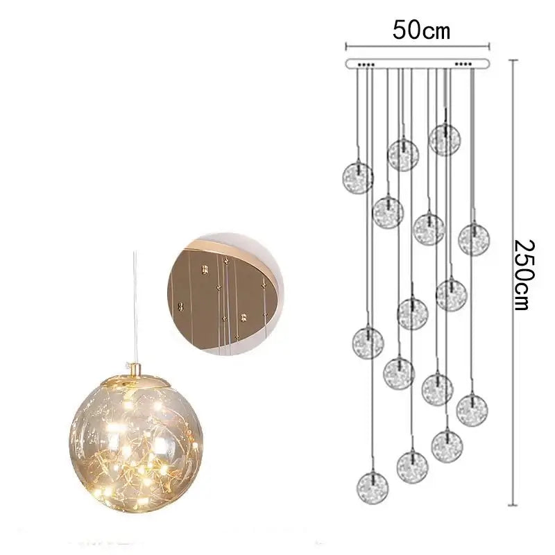 Sparkling Globes Staircase Chandelier – Modern Pendant Light Fixture-MinimalisticDecor.com