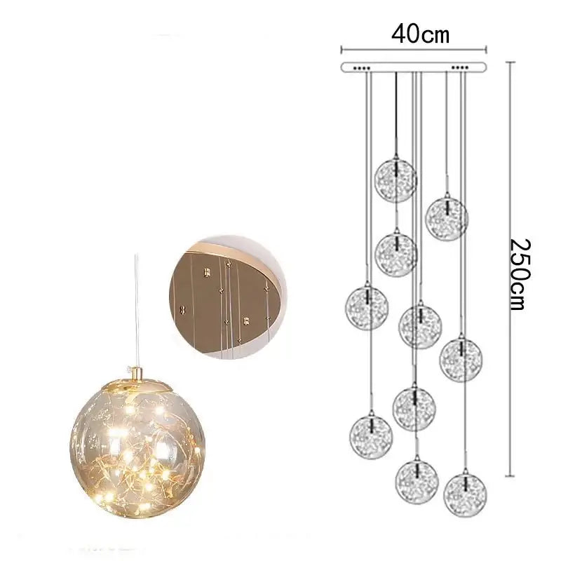 Sparkling Globes Staircase Chandelier – Modern Pendant Light Fixture-MinimalisticDecor.com