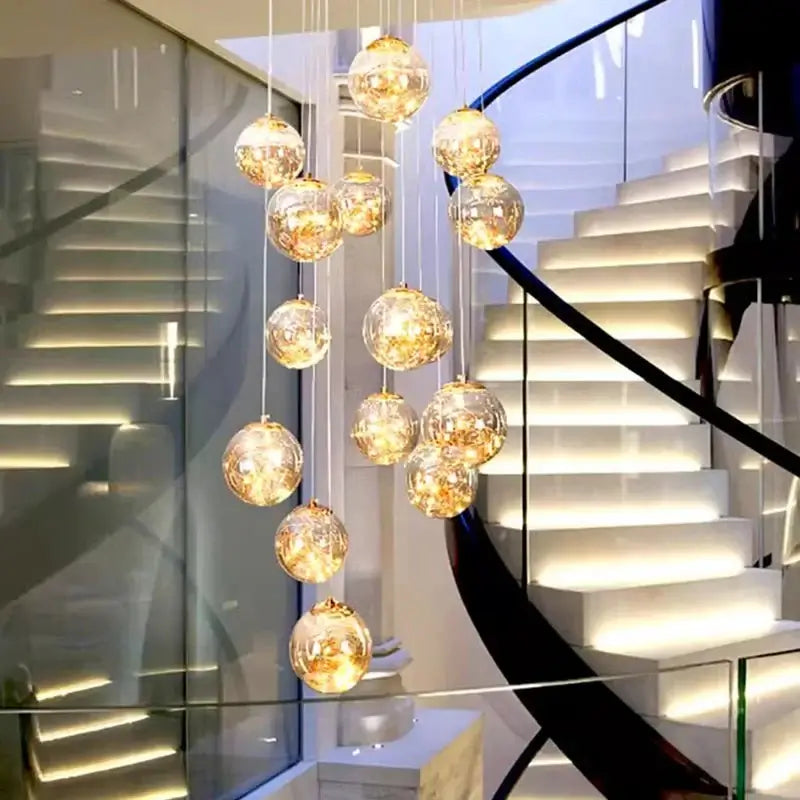 Sparkling Globes Staircase Chandelier – Modern Pendant Light Fixture-MinimalisticDecor.com