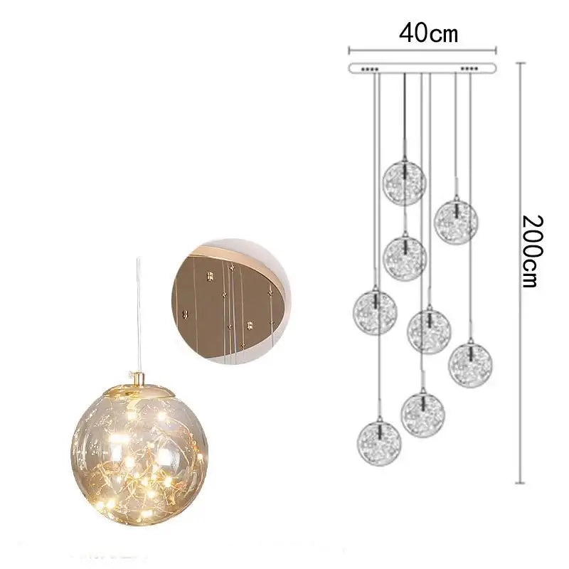 Sparkling Globes Staircase Chandelier – Modern Pendant Light Fixture-MinimalisticDecor.com