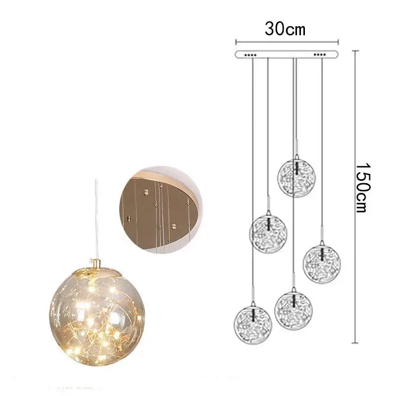 Sparkling Globes Staircase Chandelier – Modern Pendant Light Fixture-MinimalisticDecor.com