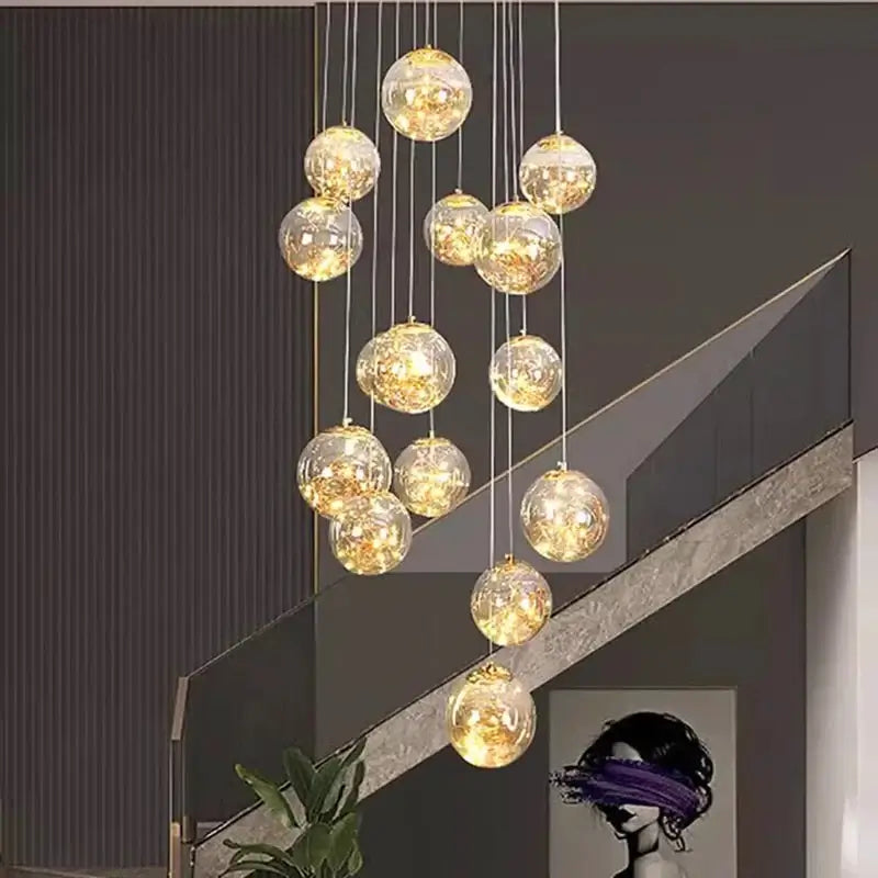 Sparkling Globes Staircase Chandelier – Modern Pendant Light Fixture-MinimalisticDecor.com