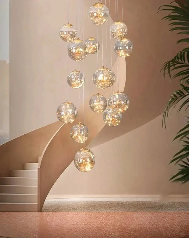 Sparkling Globes Staircase Chandelier – Modern Pendant Light Fixture-MinimalisticDecor.com