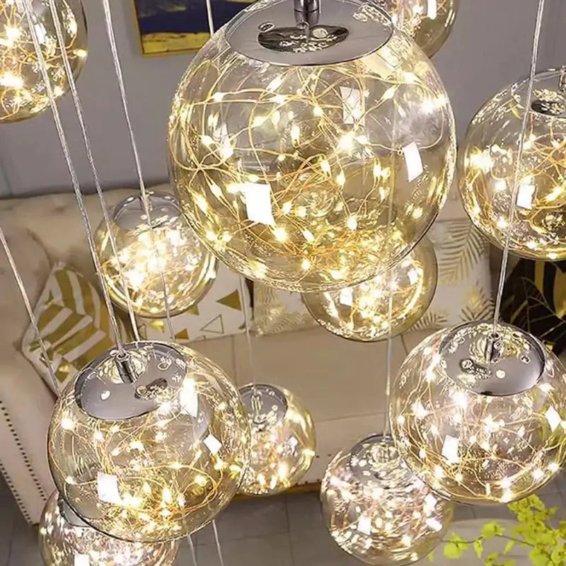 Sparkling Globes Staircase Chandelier – Modern Pendant Light Fixture-MinimalisticDecor.com
