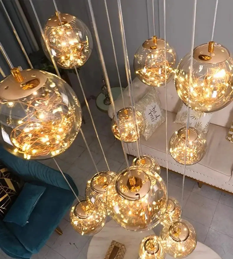 Sparkling Globes Staircase Chandelier – Modern Pendant Light Fixture-MinimalisticDecor.com